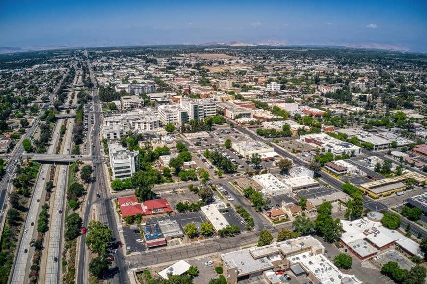 An aerial view of Visalia, CA